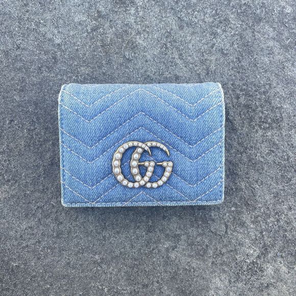 Gucci Handbags - 💕SOLD💕Gucci Marmont Denim Pearl GG Compact Wallet